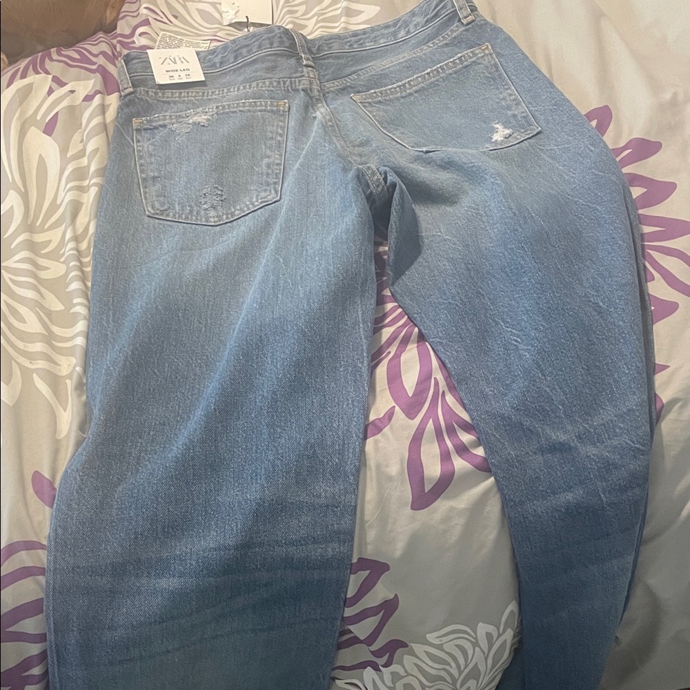 Zara Women's Light Blue Wide Leg Jeans